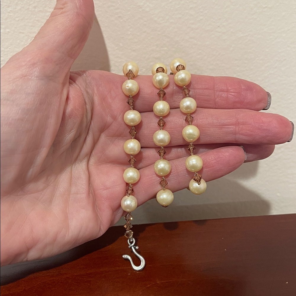 Freshwater Pearl, Swarovski Crystal, & Sterling Silver Artisan Necklace - 18”